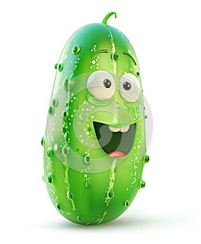 Anthropomorphic green cucumber with a cheerful expression