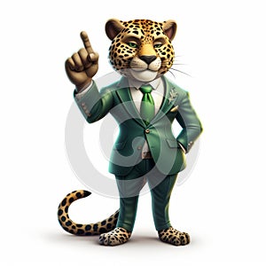 Anthropomorphic Jaguar In Suit: Emerald Style Satirical Caricature