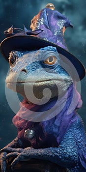 Anthropomorphic Lizard Wizard in Disguise: Concept Art Portrait.