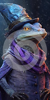 Anthropomorphic Lizard Wizard in Disguise: Concept Art Portrait .