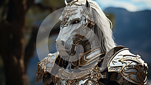 Anthropomorphic majestic horse knight, portrait, finely detailed armor