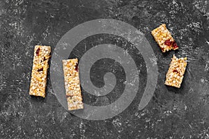 Anti-age snacking, healthy food. Snak products with anti-aging ingridients. Whole-cereal fitness bar