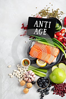 Anti Aging foods on light background