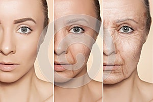 Anti-aging procedures on caucasian woman face