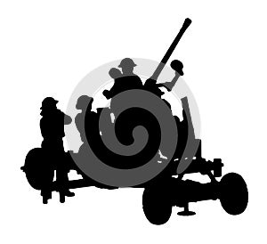 Anti-aircraft gun system silhouette. Military set