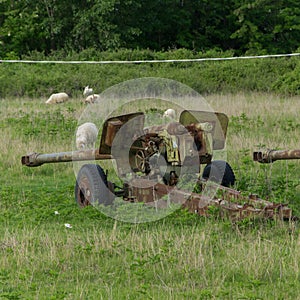 Anti-aircraft warfare or counter-air defense, abandoned. Wrecks of old vehicles belonging to the Albanian army in the air field photo