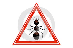 Anti ant sign for insecticide. Pest control sign. Warning sign ant`s. Signs prohibition insects