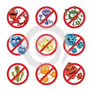 Anti bacteria and germs vector signs set