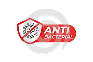 Anti bacterial and virus solution. shield icon. White background