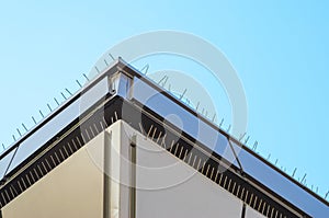 Anti-Bird Spikes on Parapet of Modern Building photo