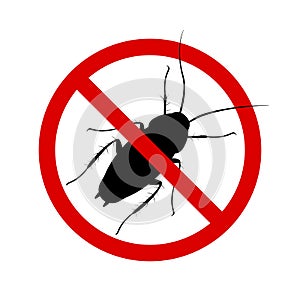 Anti-cockroach icon, pest control, destruction of parasites, stop insect , black contour, isolated, white background