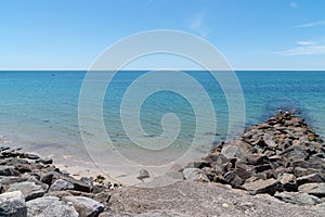 Anti-erosion systems breakwater riprap and piles in Vendee Ile de Noirmoutier in France