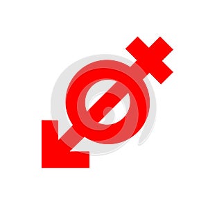 Anti gender, antisexuality symbol, red icon. Concept movement of fighters for genderless relationship on white background. photo