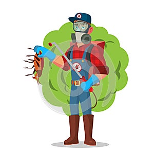 Anti Germs Vector. Exterminator. Spraying Pesticide. Chemical Protective Suit Termites. Disinfection. Cartoon Character