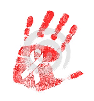 Anti HIV ribbon handprint illustration