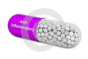 Anti-inflammatory Drug, capsule with anti-inflammatory. 3D rendering