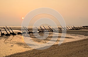 Anti-landing iron on the beach in Kinmen, Taiwan