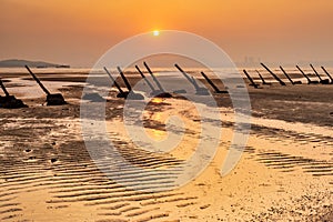 Anti-landing spikes on the beach in Cihu, Kinmen, Taiwan