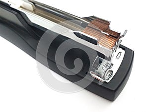 Anti-lock automatic front opening of black office stapler with metal staples