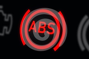 Anti-lock Braking System (ABS) Warning Light on Car Dashboard. Digital background. 3D rendering