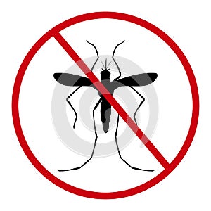 Anti mosquito icon. Stop insect. Bloodsucker control sign. Crossed circle. Forbidden gnat. Repellent spray. Danger or