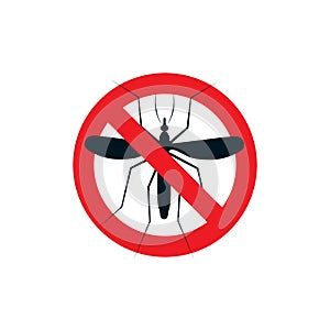 Anti mosquito repellent logo. Stop insects spray icon. Dangerous bloodsucking flying midge caution logo. Disease photo
