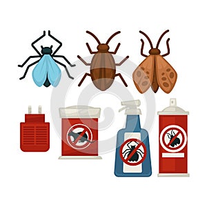 Anti pests warning signs on products and insects above