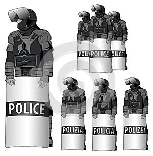 Anti Riot police - vector set photo