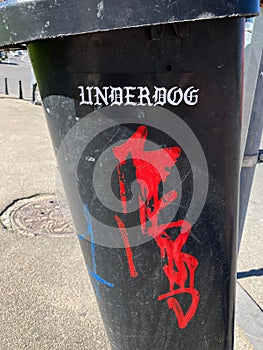 Anti-Russia sentiment on rubbish bin, Tbilisi, capital of Georgia