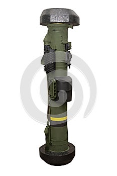 An anti-tank missile system on a white background, isolated. Modern light American anti-tank grenade launcher.