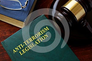 Anti-terrorism legislation title on a book.