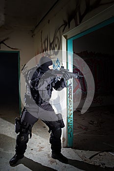 Anti terrorist unit policeman during the night mission