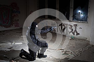 Anti terrorist unit policeman during the night mission