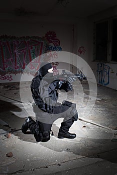 Anti terrorist unit policeman during the night mission