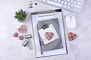 Anti-Valentine day concept with office desk.