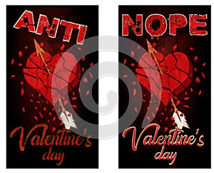 Anti valentines day banners broken heart, vector