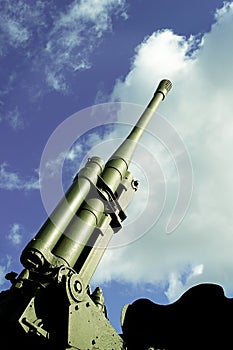 Antiaircraft gun against the sky