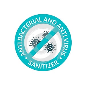 Antibacterial covid sign icon. Hand sanitizer gel infection formula. Anti bacterial logo label photo