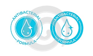 Antibacterial formula vector icon. Antibacterial soap or antiseptic, chemical cleaner product package seal photo