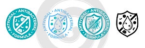 Antibacterial hand gel icon, anti bacterial antiseptic wash, vector logo. Covid coronavirus clean hygiene label, antiviral