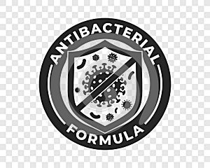 Antibacterial hand gel icon, vector shield and virus logo, anti bacterial formula antiseptic hand wash. Covid coronavirus photo