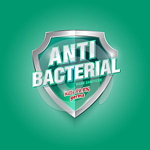 Antibacterial hand sanitizer logo. Sanitizer gel, antiseptic label. photo