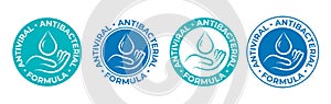 Antibacterial sanitizer icon, anti bacterial hand gel, antiseptic wash, vector logo. Covid coronavirus clean hygiene label,