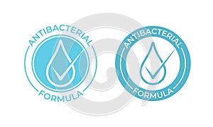 Antibacterial vector icon. Anti bacterial formula sign, hand soap and chemical products package seal photo