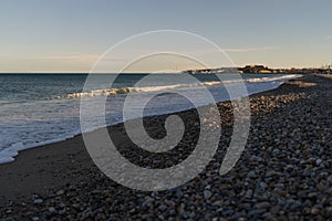 Antibes beach with sunset light