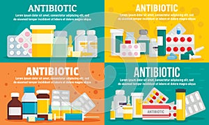 Antibiotic banner set, flat style