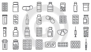 Antibiotic drug icons set, outline style