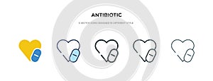 Antibiotic icon in different style vector illustration. two colored and black antibiotic vector icons designed in filled, outline