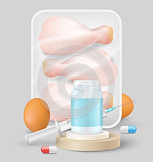 Antibiotic pharma chicken and eggs flat vector