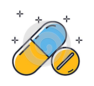 Antibiotic pill icon. Medical drugs isolated on white background. Design elements, colored.
